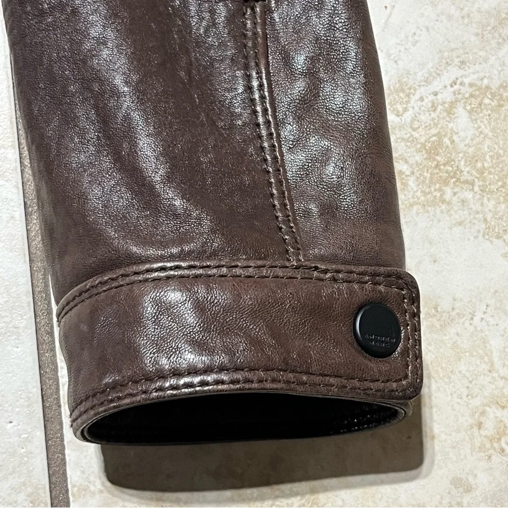 Andrew Marc New York Leather Brown Moto Racer Biker Jacket Men's Size Medium - Picture 10 of 12